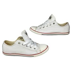 Converse All Star Shoes Womens 6 White on White Red Blue Leather Low Tops Skater